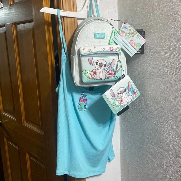 4 Piece-Disney STITCH set Bag/ID holder/card holder/Tee Stitch Mini Backpack Bag Card WALLET & Key Chain Gift Set  main image 2